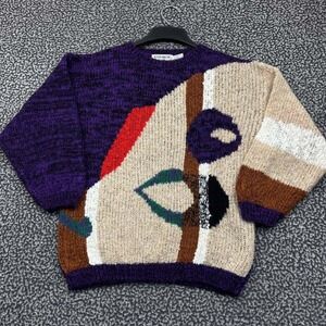 Vintage Western Connection Sweater Women Medium Abstract Knit Long Sleeve M